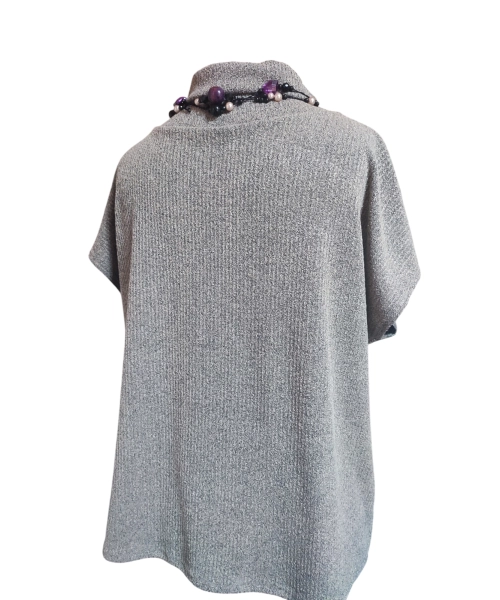 Sweterek Kimono damski z golfem - dzianina szary prążek